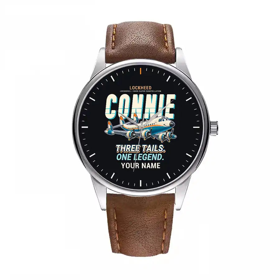 L-1049G Super Constellation - Cartoon + Name - Leather Strap - Brown Leather Strap