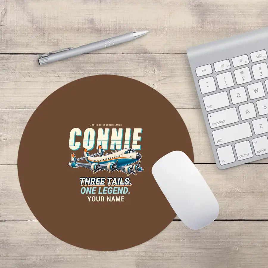 L-1049G Super Constellation - Cartoon + Name - Round Mouse Pad - Brown