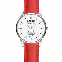 Thumbnail for L-1049G Super Constellation - Classic - White + Name - Leather Strap - Red Leather Strap