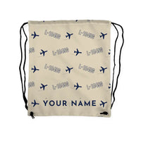 Thumbnail for Lockheed L-1049G Super Constellation - Drawstring Bag - 3D Pattern + Name - Beige