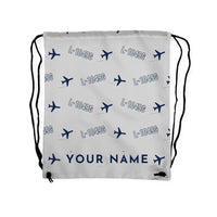 Thumbnail for Lockheed L-1049G Super Constellation - Drawstring Bag - 3D Pattern + Name - Light Gray