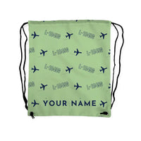 Thumbnail for Lockheed L-1049G Super Constellation - Drawstring Bag - 3D Pattern + Name - Light Green