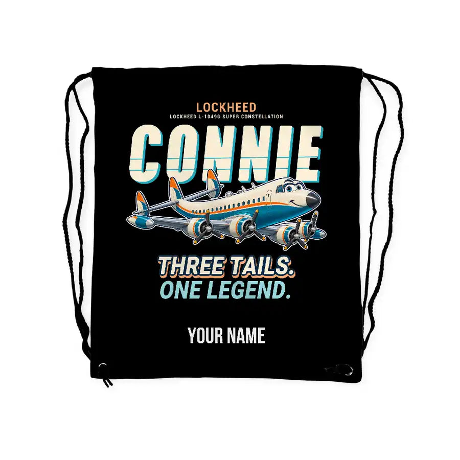 Lockheed L-1049G Super Constellation - Drawstring Bag - Cartoon + Name - Black