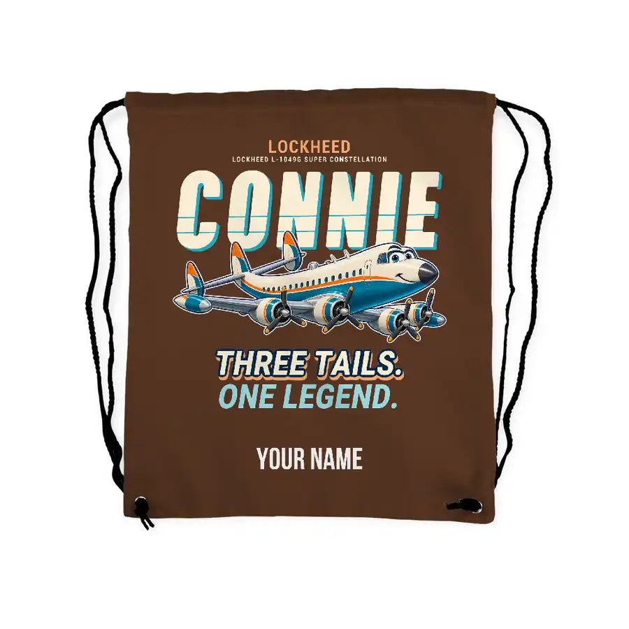 Lockheed L-1049G Super Constellation - Drawstring Bag - Cartoon + Name - Brown