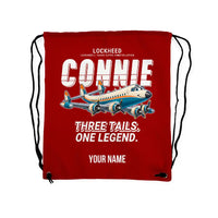 Thumbnail for Lockheed L-1049G Super Constellation - Drawstring Bag - Cartoon + Name - Red