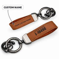 Thumbnail for L-1049G Super Constellation - Leather Key Chain - Horseshoe Buckle - Tag - Camel + Name