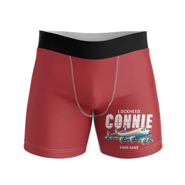 Lockheed L-1049G Super Constellation - Men Boxers - Cartoon + Name - Red