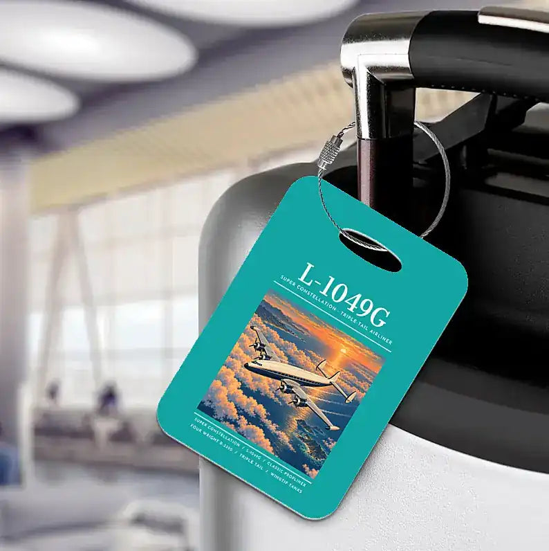 L-1049G Super Constellation - Poster - Luggage Tag - Turquoise
