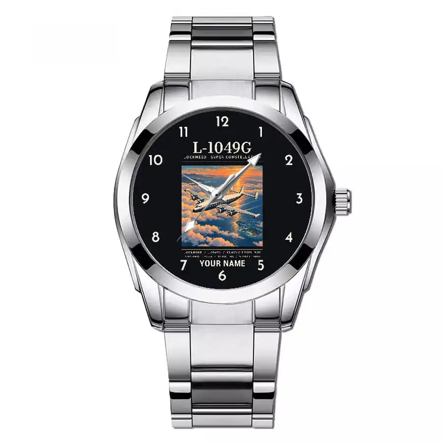 L-1049G Super Constellation - Poster + Name - Stainless Steel Band - For Men