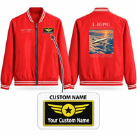 Thumbnail for Lockheed L-1049G Super Constellation Stylish Jackets - Baseball Collar - Poster + Name - Red