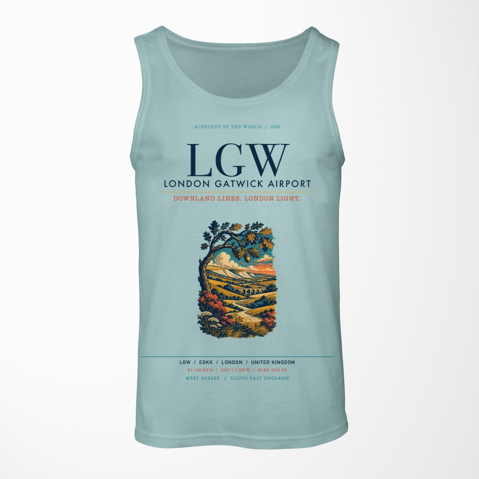London Gatwick Airport (LGW) design on light green tank top