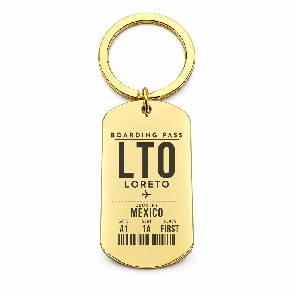 Loreto International Airport LTO - Key Chain - Boarding Pass Style - Gold