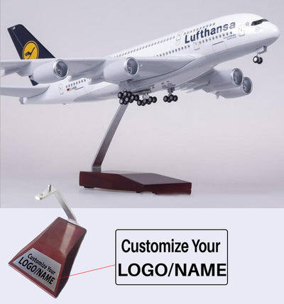 Side view of Lufthansa Airbus A380 Airplane Model (1/160 Scale) aviation LED model airplane in diecast metal with LED lightin.