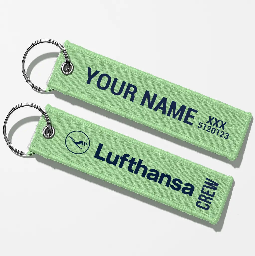Lufthansa Crew & Staff Tag Key Chains - Light Green - Crew + Name