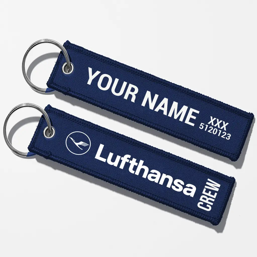 Lufthansa Crew & Staff Tag Key Chains - Navy Blue - Crew + Name
