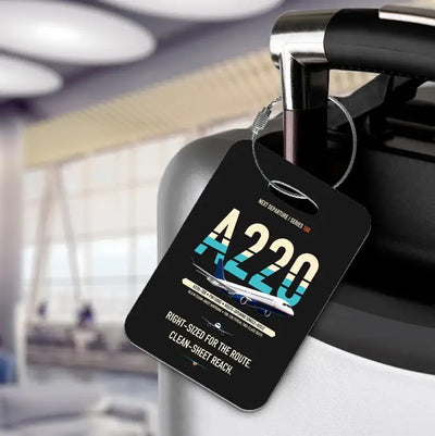 Airbus A220-100 Luggage Tag design on black luggage tag