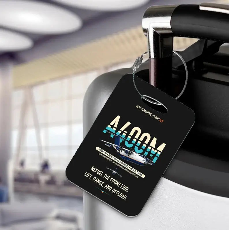 Airbus A400M Aerial Tanker Luggage Tag design on black luggage tag