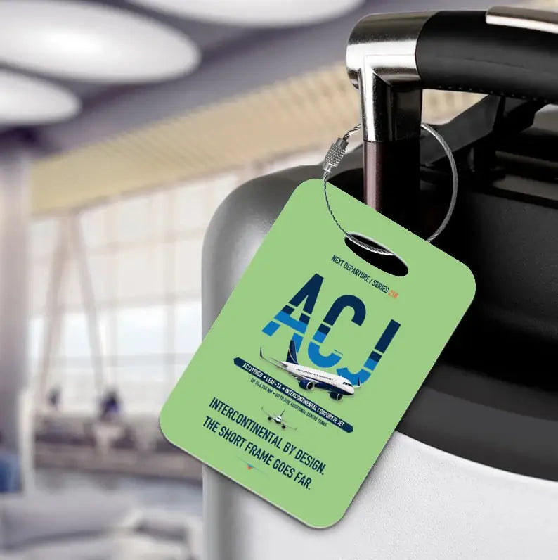 Airbus ACJ319neo Luggage Tag design on light green luggage tag