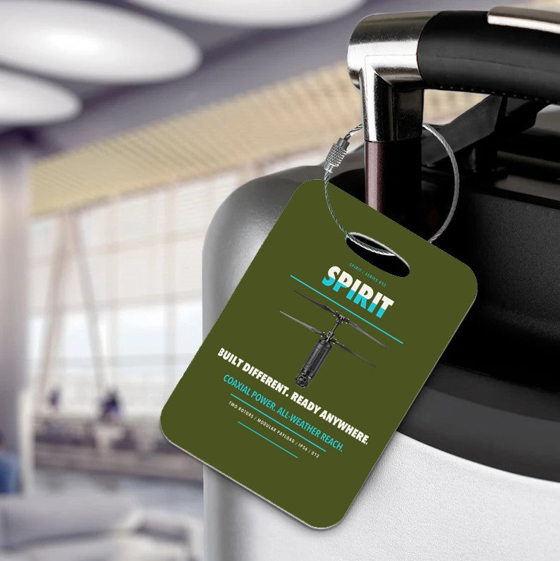 Ascent AeroSystems Spirit Luggage Tag design on green army luggage tag