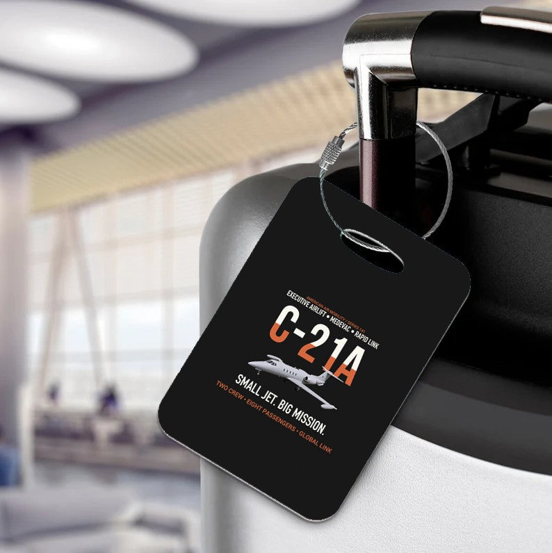 C-21A LEARJET Luggage Tag design on black luggage tag