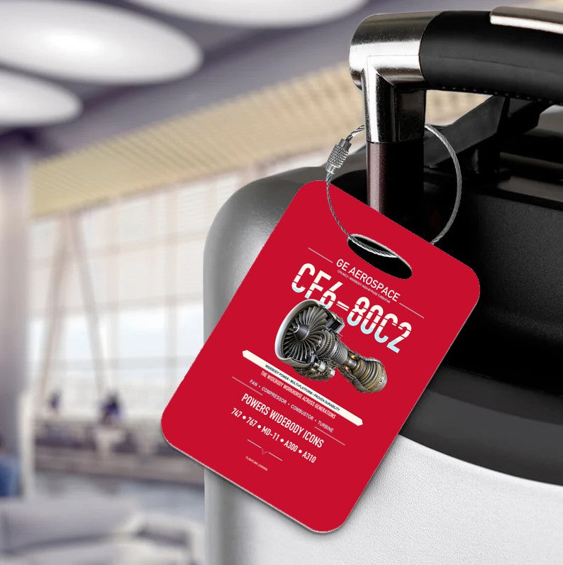 CF6-80C2 Luggage Tag design on red luggage tag