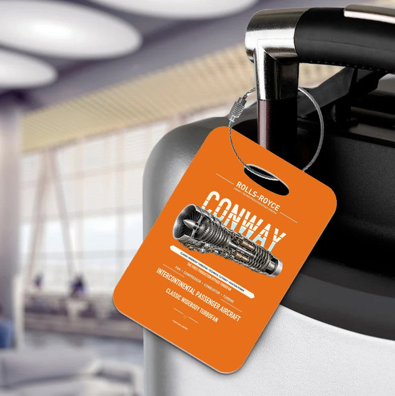 CONWAY Luggage Tag design on orange luggage tag