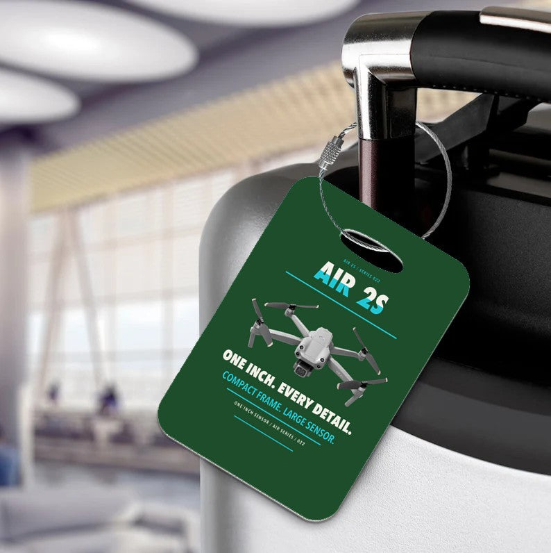 DJI Air 2S Luggage Tag design on dark green luggage tag