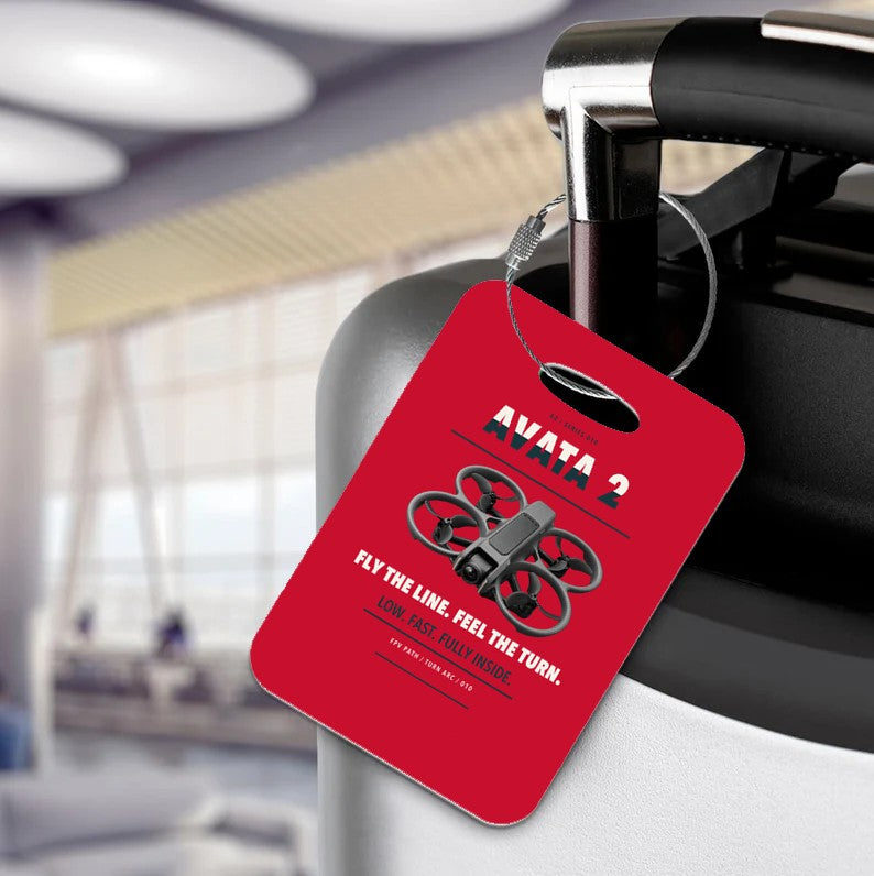 DJI Avata 2 Luggage Tag design on red luggage tag