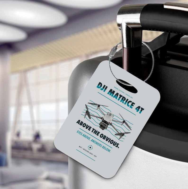 DJI Matrice 4T Luggage Tag design on light gray luggage tag