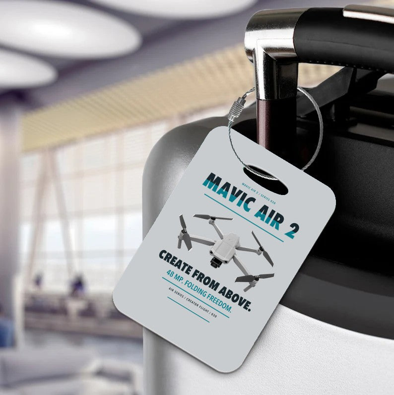 DJI Mavic Air 2 Luggage Tag design on light gray luggage tag