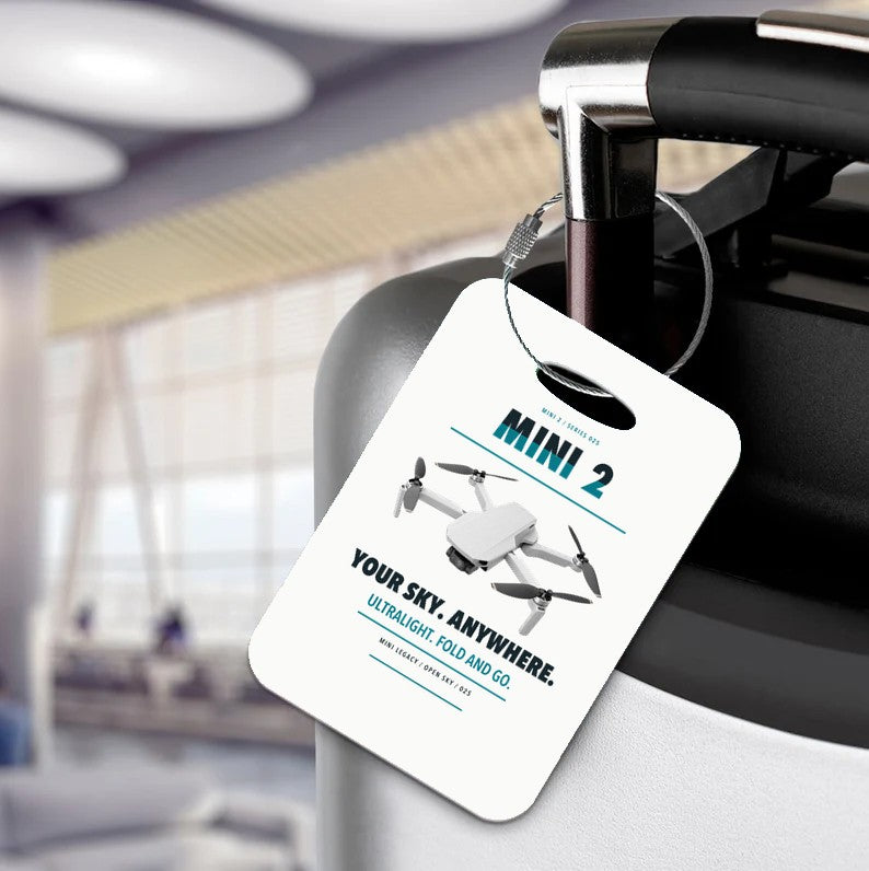 DJI Mini 2 Luggage Tag design on white luggage tag