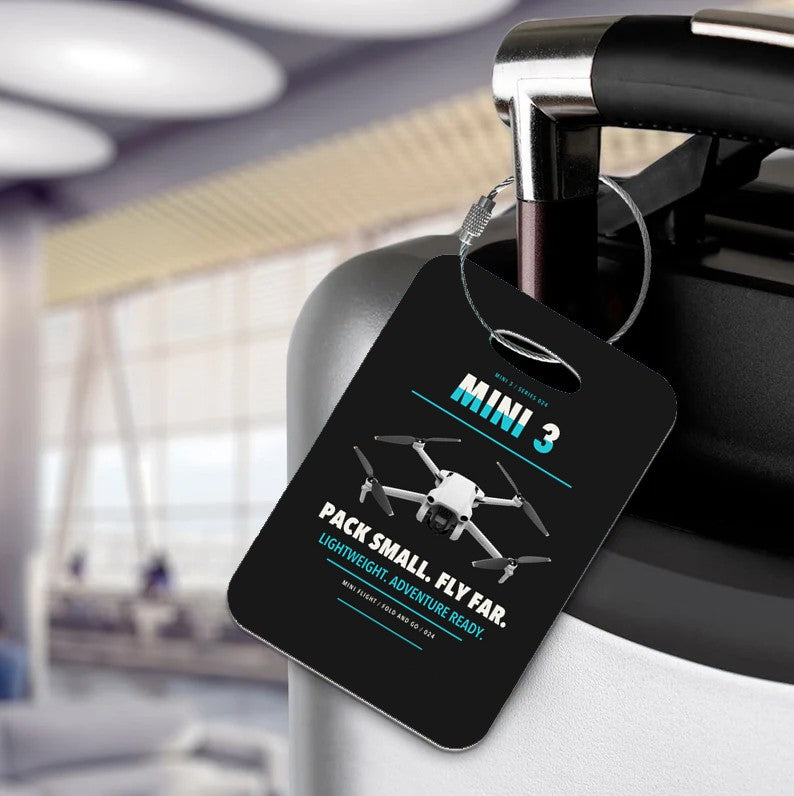 DJI Mini 3 Luggage Tag design on black luggage tag