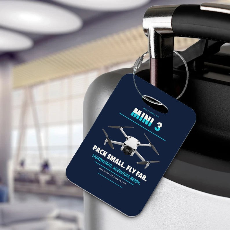 DJI Mini 3 Luggage Tag design on navy blue luggage tag