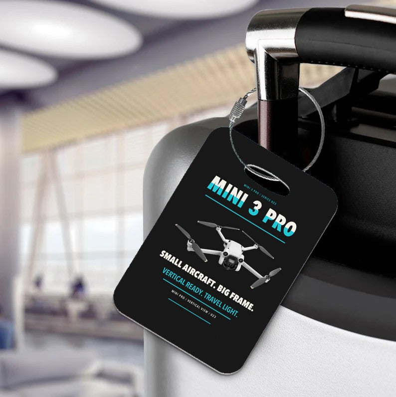 DJI Mini 3 Pro Luggage Tag design on black luggage tag