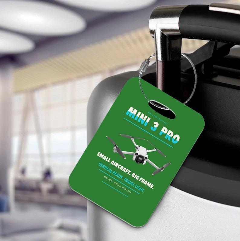 DJI Mini 3 Pro Luggage Tag design on green luggage tag
