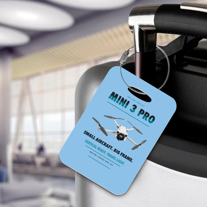 DJI Mini 3 Pro Luggage Tag design on light blue luggage tag