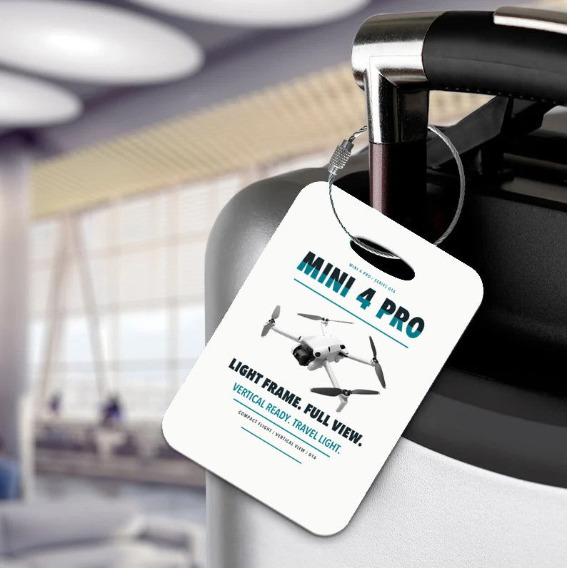 DJI Mini 4 Pro Luggage Tag design on white luggage tag