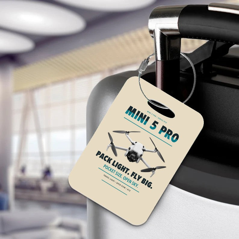 DJI Mini 5 Pro Luggage Tag design on beige luggage tag