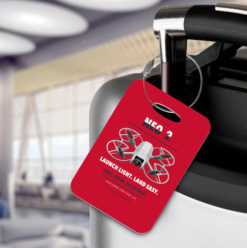 DJI Neo 2 Luggage Tag design on red luggage tag