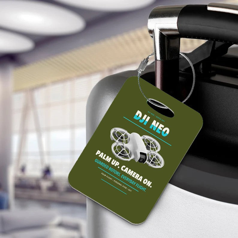 DJI Neo Luggage Tag design on green army luggage tag