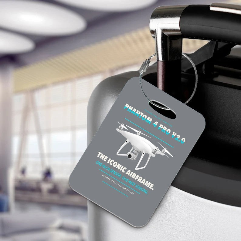 DJI Phantom 4 Pro V2.0 Luggage Tag design on gray luggage tag