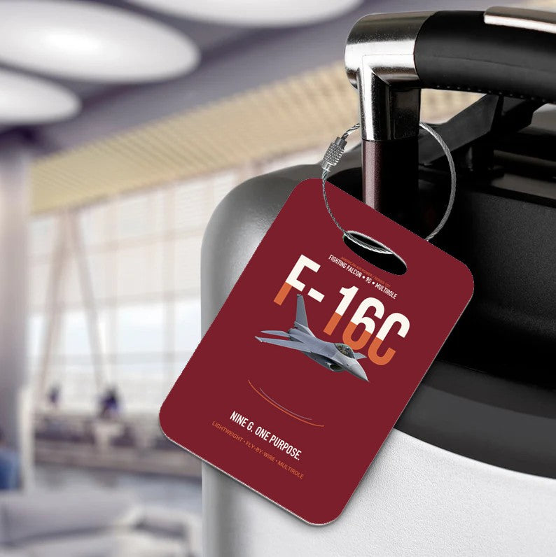F-16C FIGHTING FALCON Luggage Tag design on dark red luggage tag