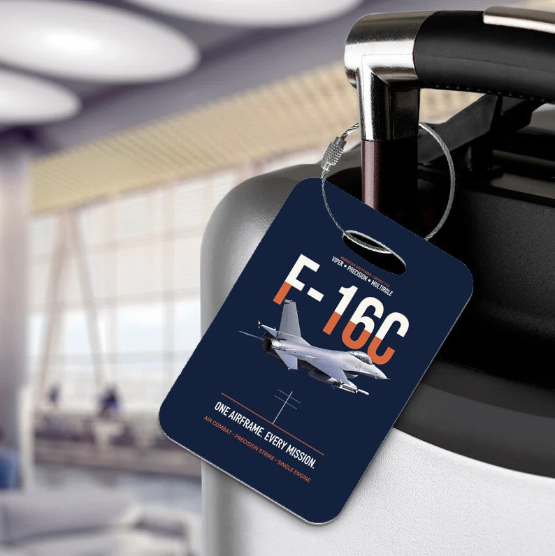 F-16C FIGHTING FALCON Luggage Tag design on navy blue luggage tag