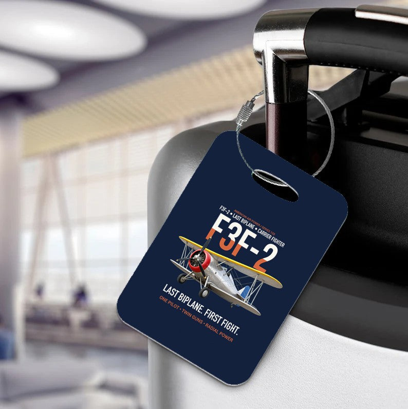F3F-2 LAST BIPLANE Luggage Tag design on navy blue luggage tag