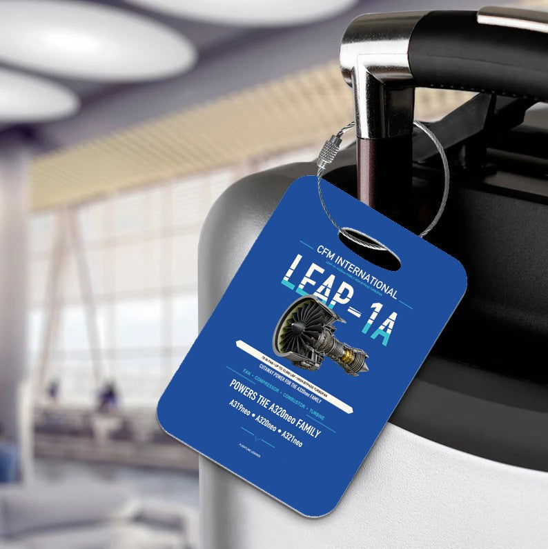 LEAP-1A Luggage Tag design on blue luggage tag