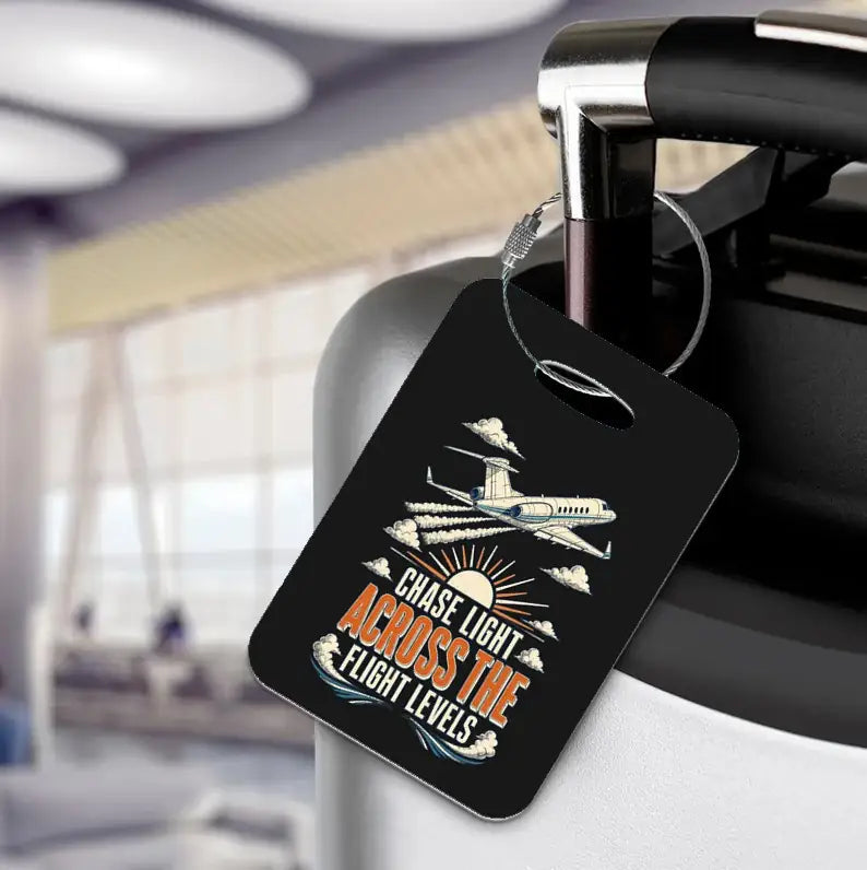 SIGNAL 142 - Chase Light Across The Flight Levels - Luggage Tag design on black luggage tag
