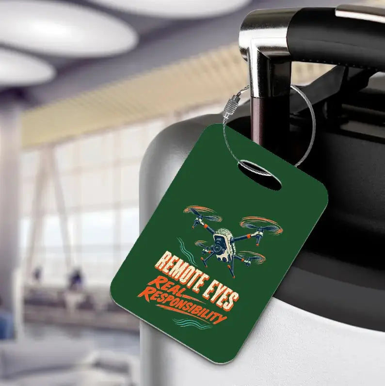 SIGNAL 584 - Remote Eyes Real Responsibility - Luggage Tag design on dark green luggage tag