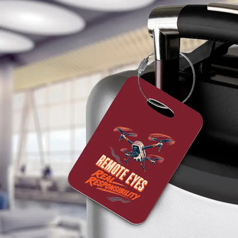 SIGNAL 584 - Remote Eyes Real Responsibility - Luggage Tag design on dark red luggage tag