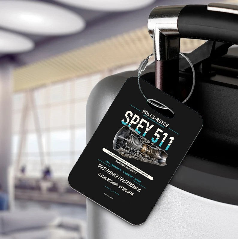 SPEY 511 Luggage Tag design on black luggage tag