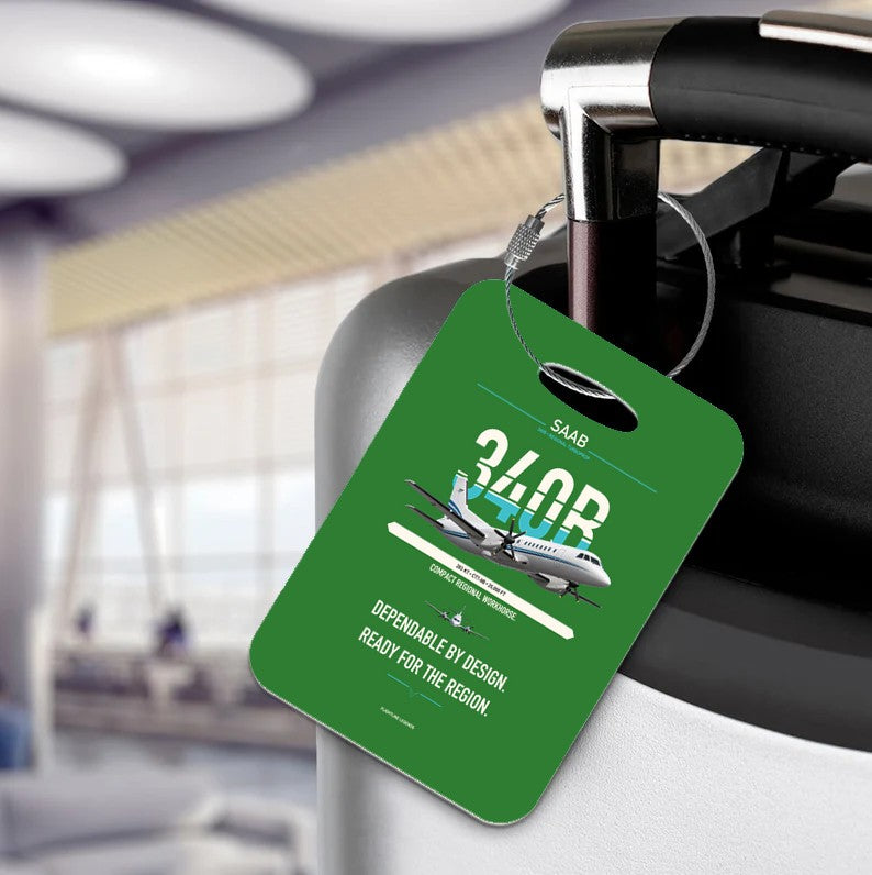 Saab 340B Luggage Tag design on green luggage tag